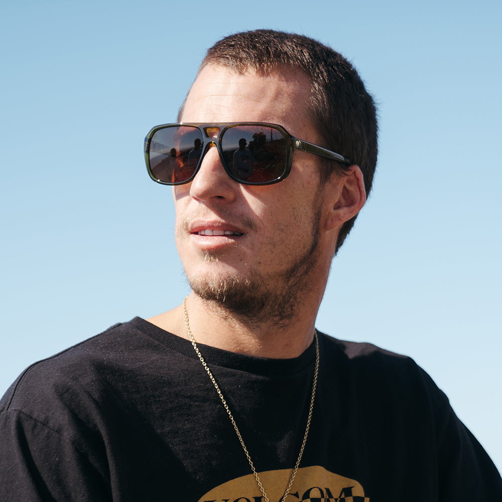 ELECTRIC DUDE GLOSS OLIVE SUNGLASSES w/ BRZN PLR LENS