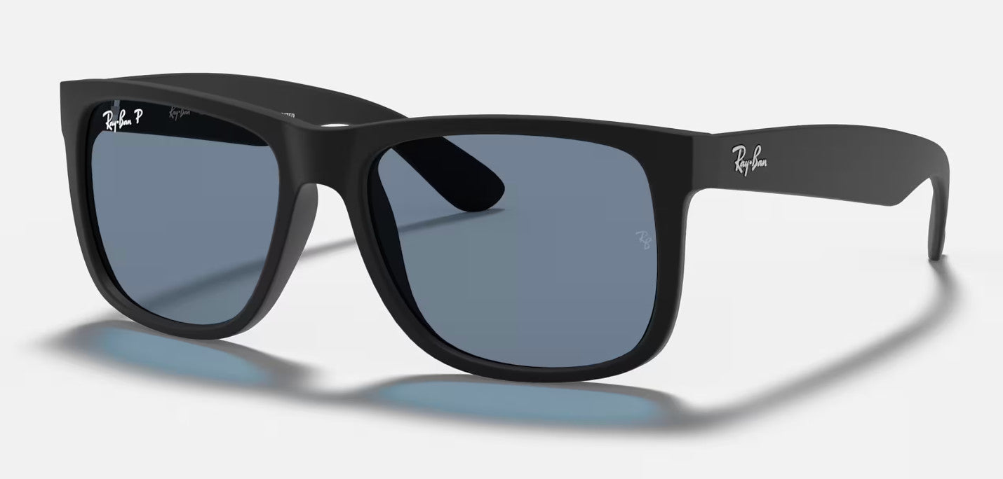 RAY-BAN JUSTIN SUNGLASSES RUBBER BLACK w/ DARK BLUE