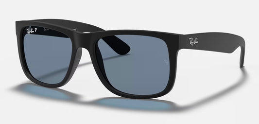 RAY-BAN JUSTIN SUNGLASSES RUBBER BLACK w/ DARK BLUE