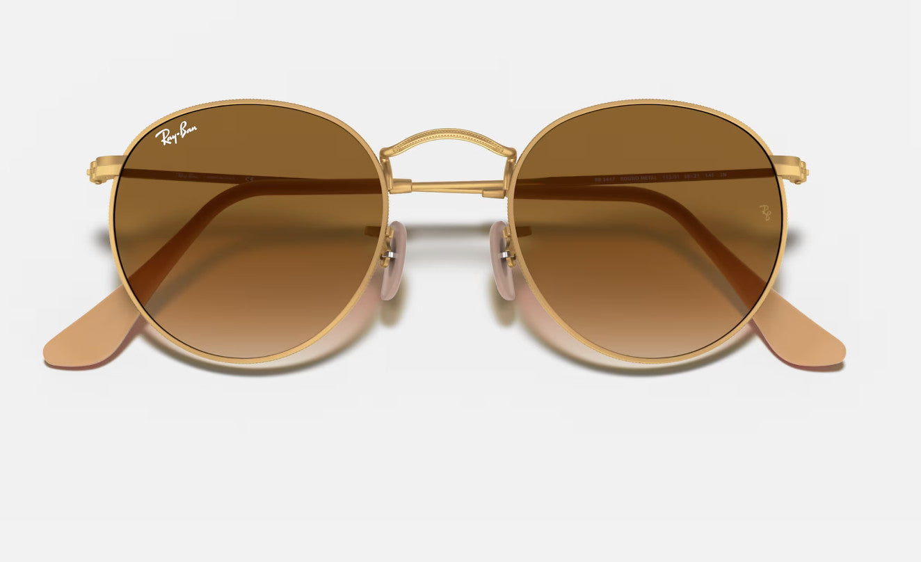RAY-BAN ROUND METAL SUNGLASSES GOLD w/ CLR GRAD BROWN OS