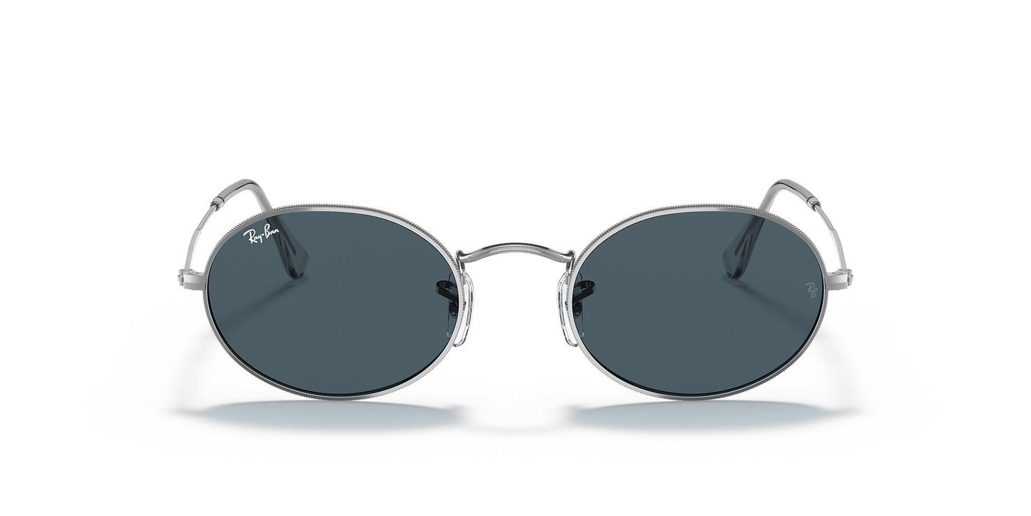 RAY-BAN OVAL SUNGLASSES SILVER w/ BLUE