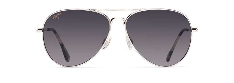 MAUI JIM MAVERICKS SILVER SUNGLASSES w/ NTRL GRY PLR LENS