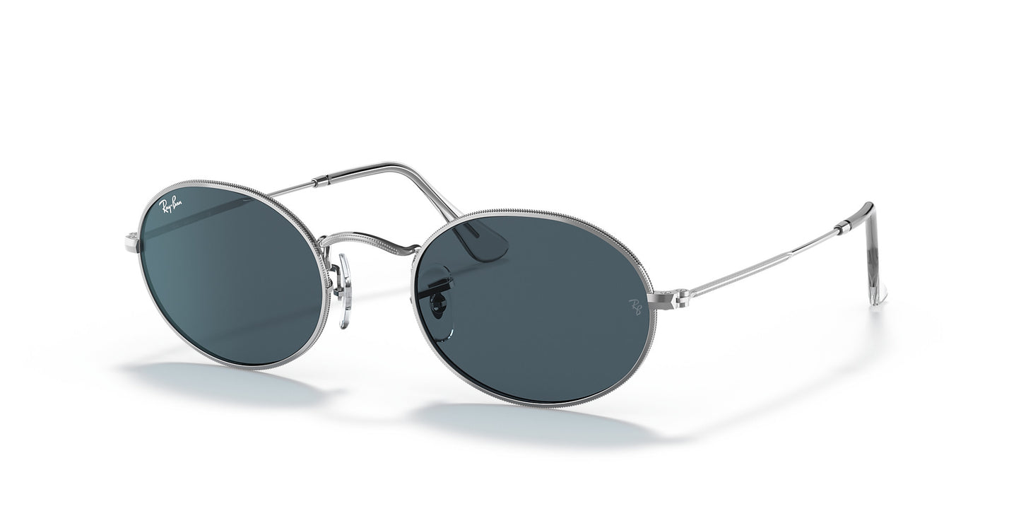 RAY-BAN OVAL SUNGLASSES SILVER w/ BLUE