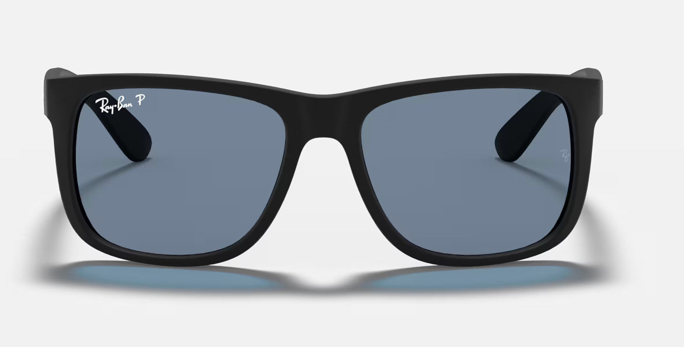 RAY-BAN JUSTIN SUNGLASSES RUBBER BLACK w/ DARK BLUE