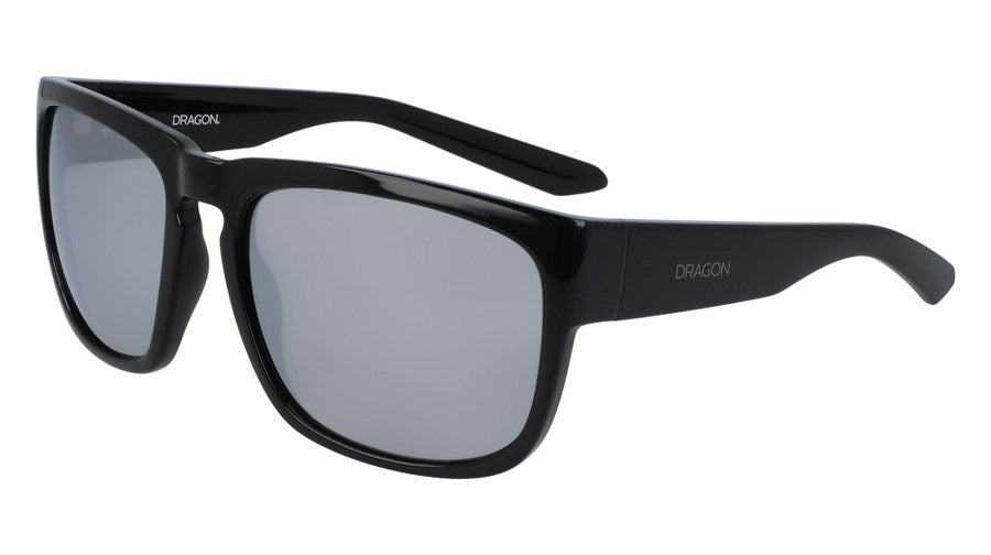 DRAGON RUNE XL SHINY BLACK SUNGLASSES w/ SLVR ION LENS