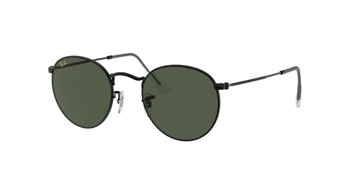 RAY-BAN ROUND METAL SUNGLASSES BLACK w/ G15 GREEN