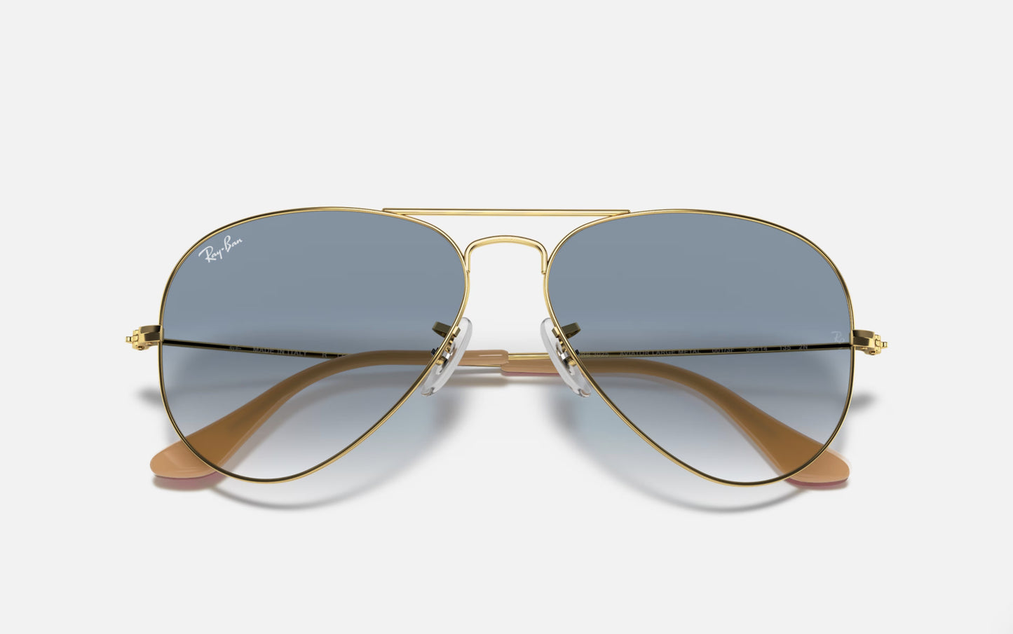 RAY-BAN AVIATOR LARGE METAL SUNGLASSES GOLD w/ BLUE GRAD GREY