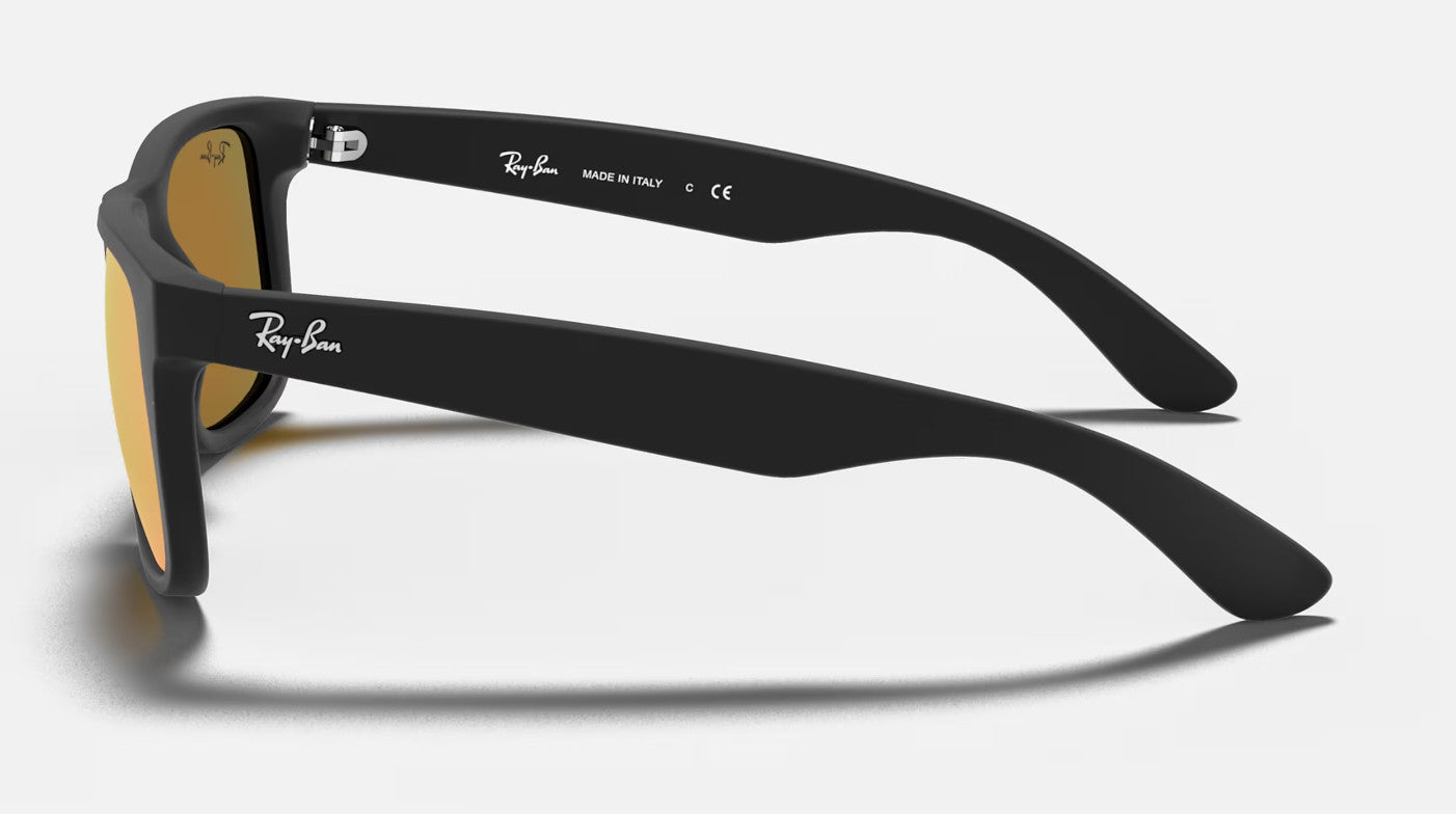 RAY-BAN JUSTIN SUNGLASSES RUBBER BLACK w/ BRN MIR ORNG