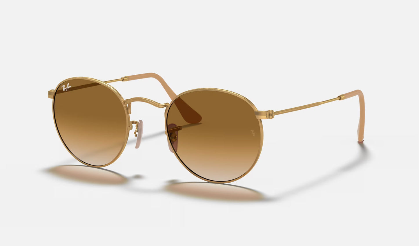 RAY-BAN ROUND METAL SUNGLASSES GOLD w/ CLR GRAD BROWN OS