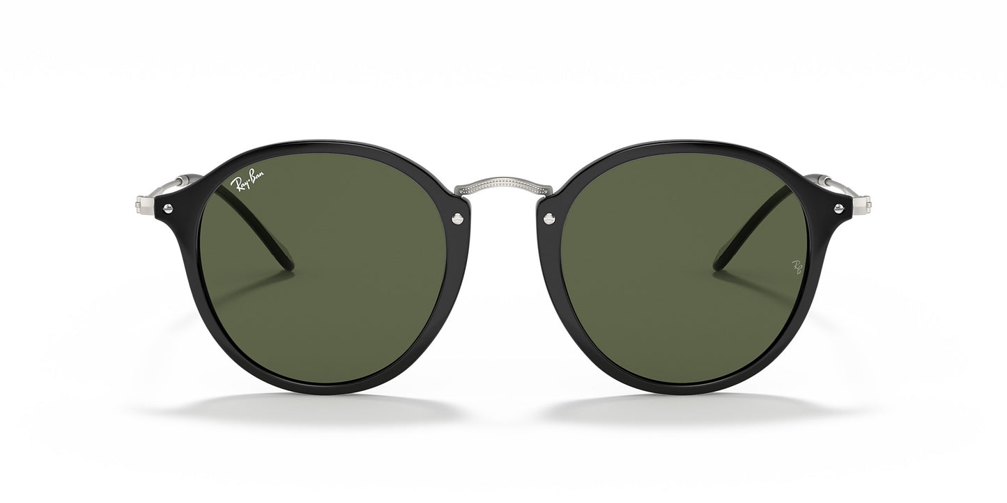 RAY-BAN ROUND FLECK SUNGLASSES GLOSS BLACK w/ GRN CLASSIC