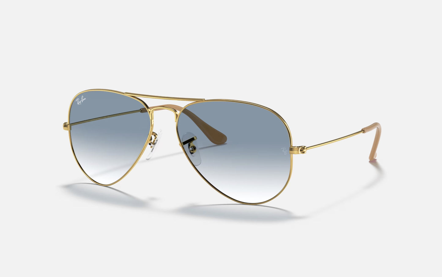 RAY-BAN AVIATOR LARGE METAL SUNGLASSES GOLD w/ BLUE GRAD GREY