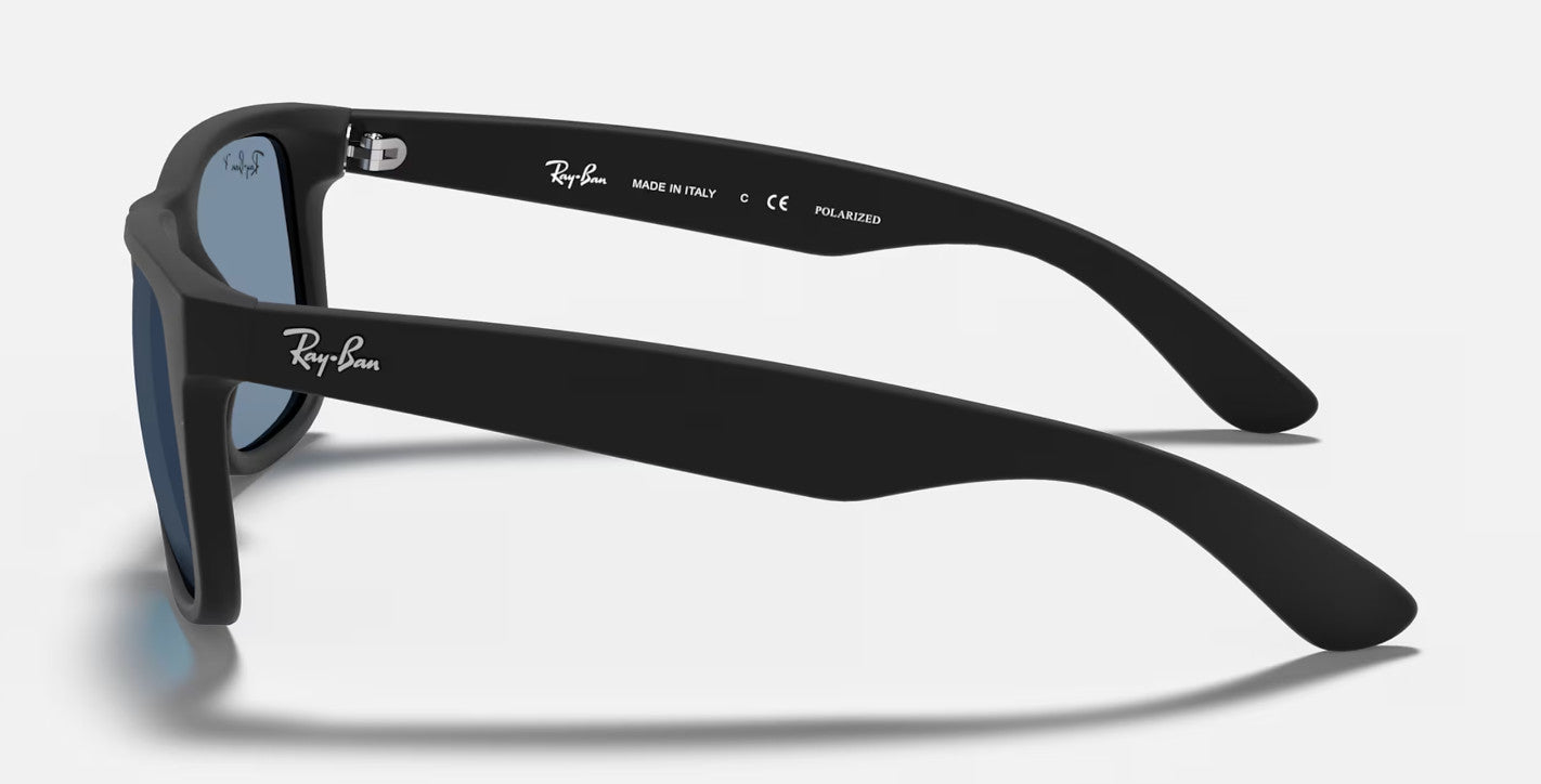 RAY-BAN JUSTIN SUNGLASSES RUBBER BLACK w/ DARK BLUE