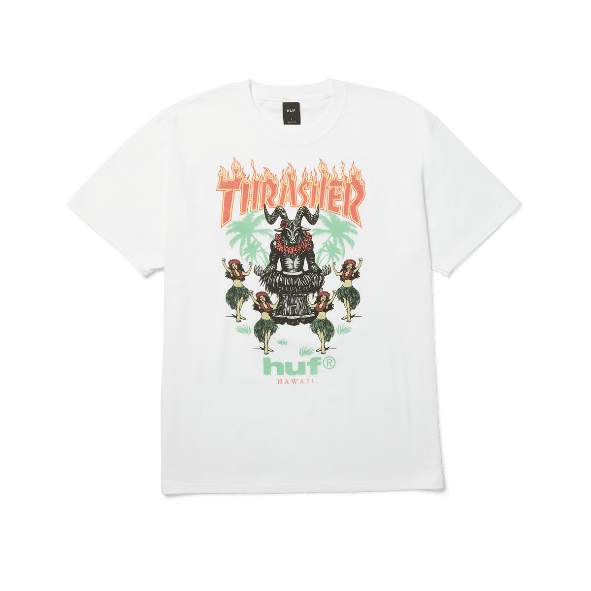HUF X THRASHER MENS GOAT LUAU SS TEE HO25 WHITE