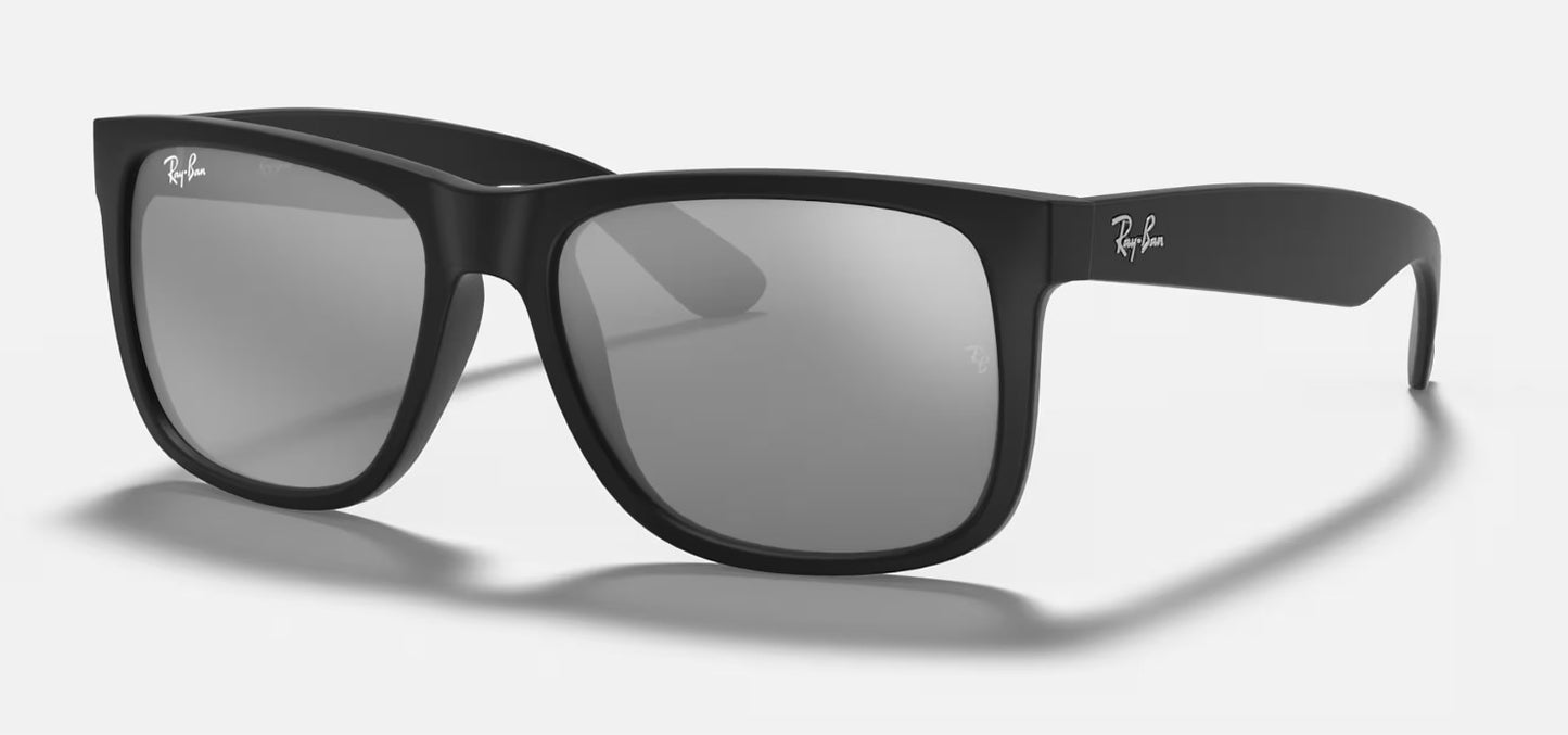 RAY-BAN JUSTIN SUNGLASSES RUBBER BLACK w/ GRY MIR SLVR