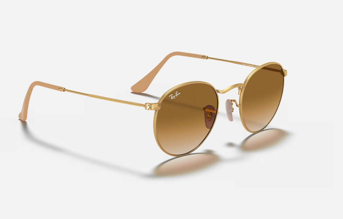 RAY-BAN ROUND METAL SUNGLASSES GOLD w/ CLR GRAD BROWN OS