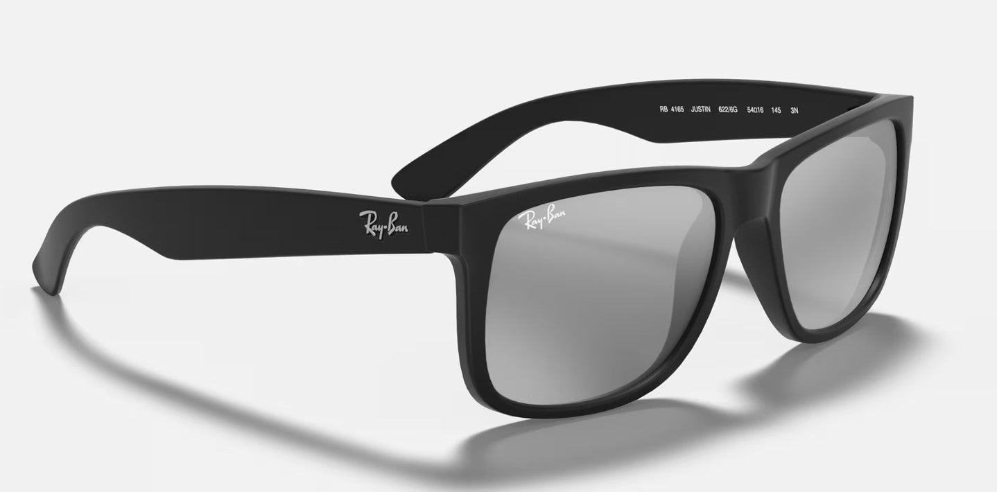 RAY-BAN JUSTIN SUNGLASSES RUBBER BLACK w/ GRY MIR SLVR