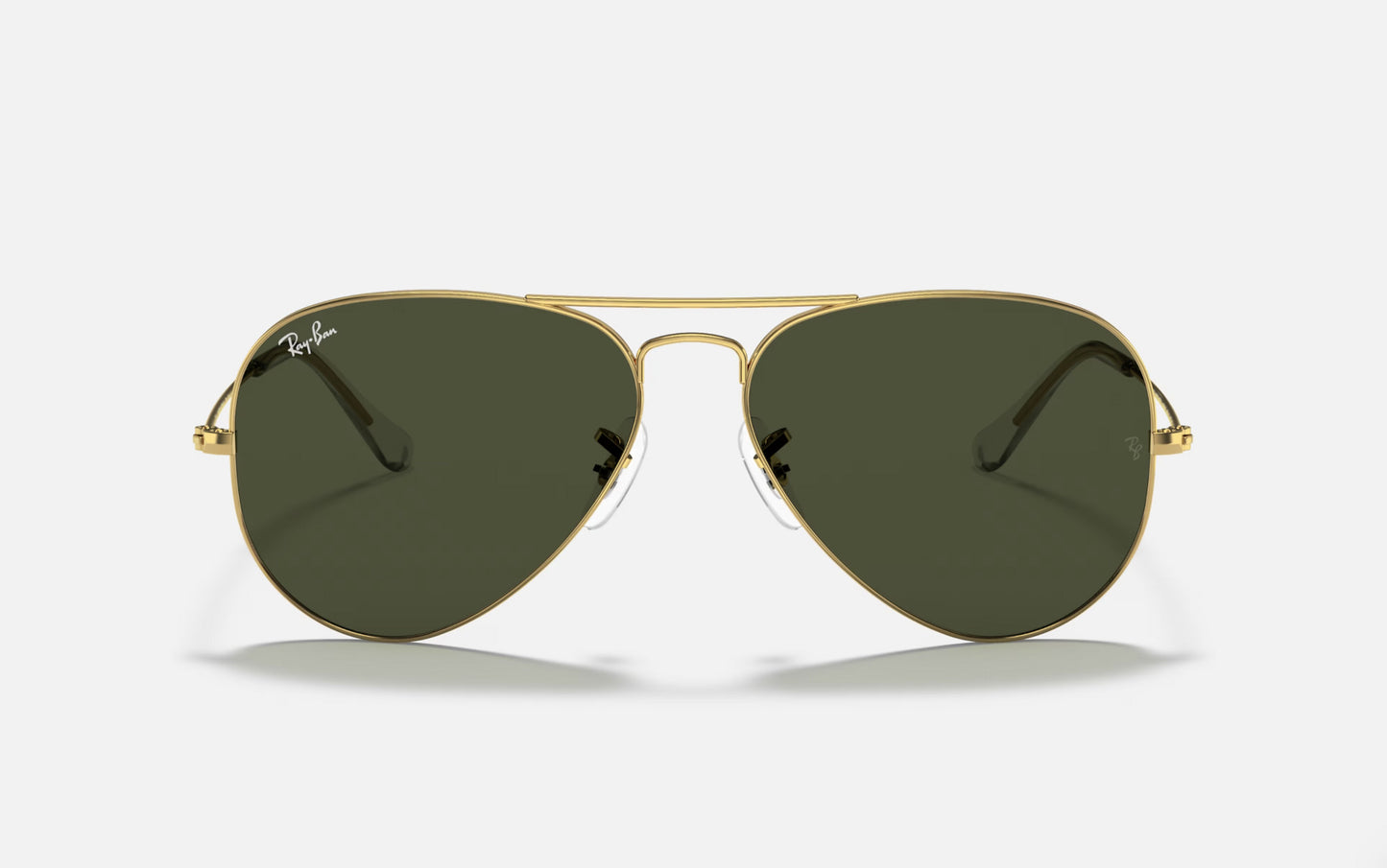RAY-BAN AVIATOR LARGE METAL SUNGLASSES ROSE GOLD w/ GREEN