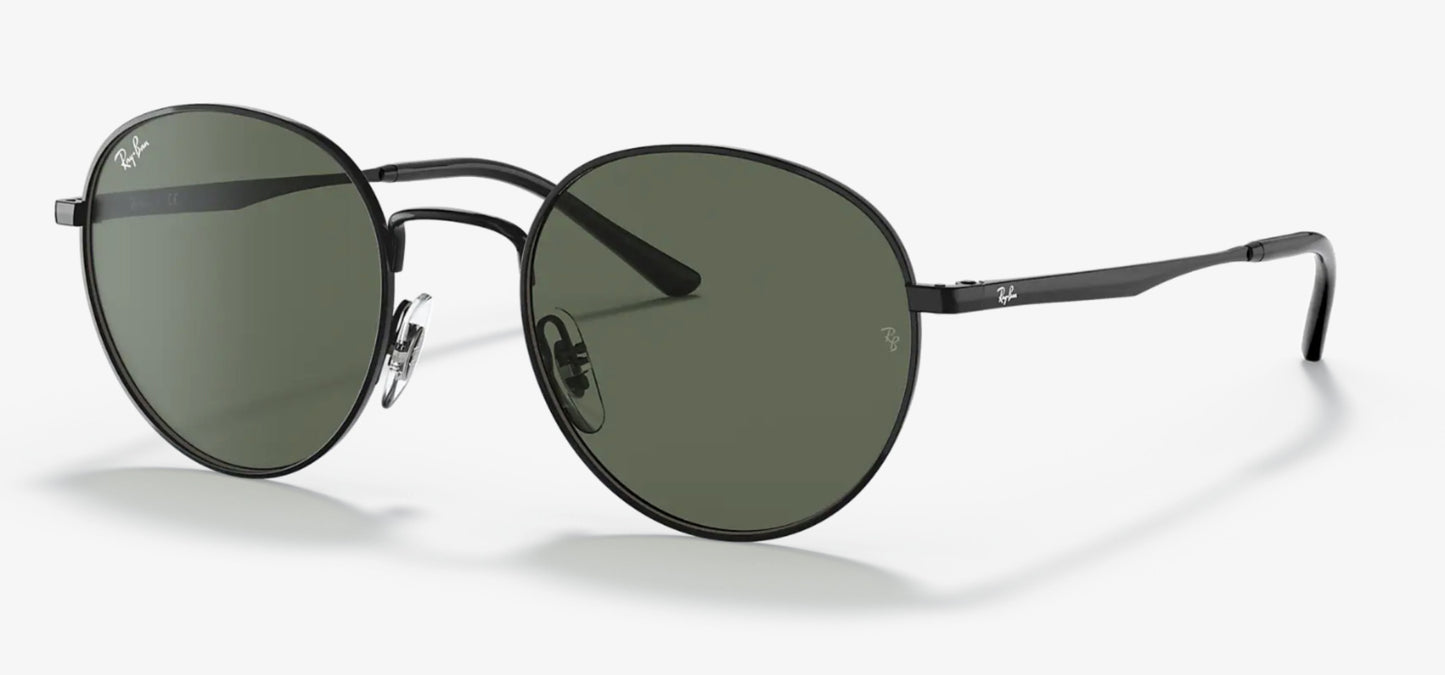 RAY-BAN ROUND METAL SUNGLASSES BLACK w/ G-15 GREEN