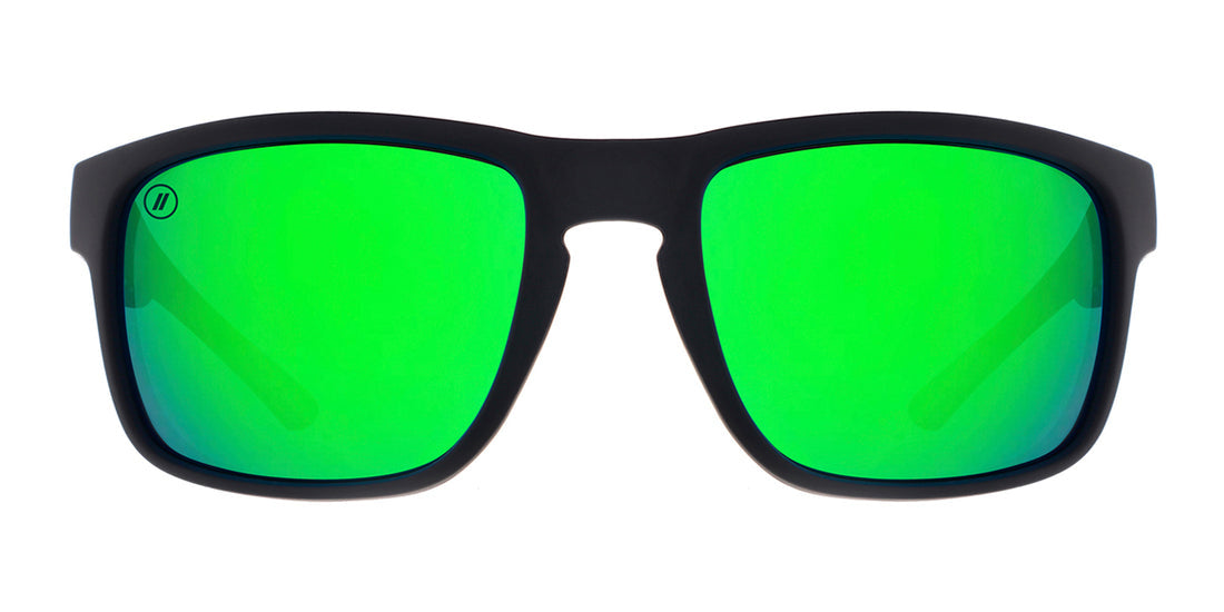 BLENDERS CANYON CELTIC LIGHT MATTE BLACK SUNGLASSES w/ GREEN PLR LENS