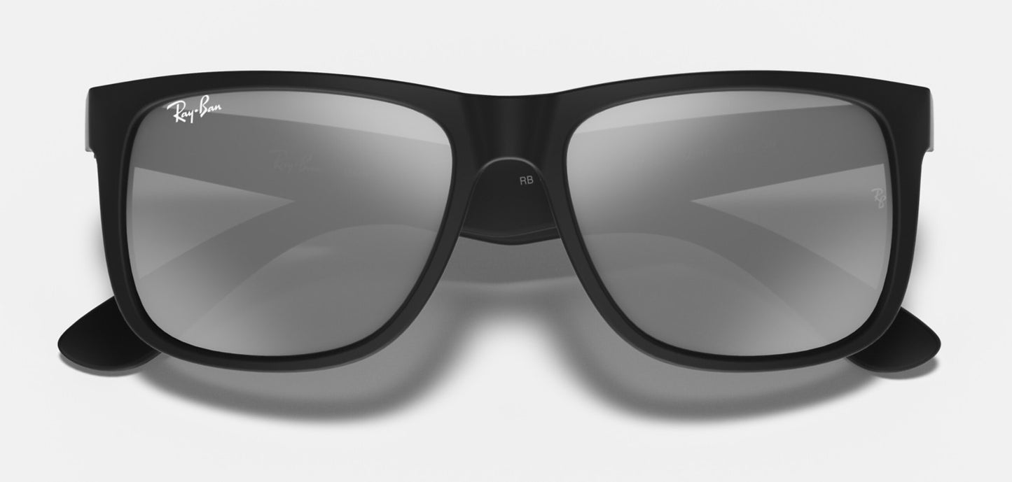 RAY-BAN JUSTIN SUNGLASSES RUBBER BLACK w/ GRY MIR SLVR