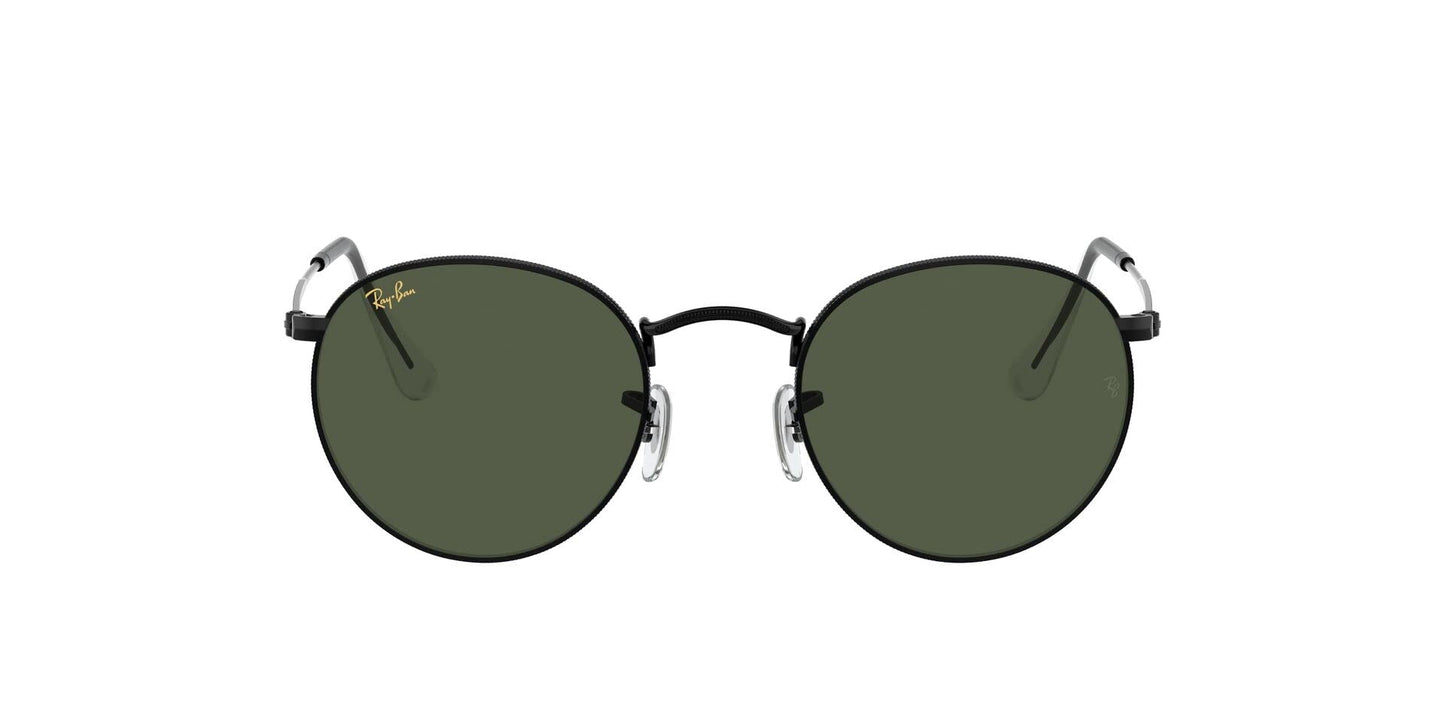 RAY-BAN ROUND METAL SUNGLASSES BLACK w/ G15 GREEN