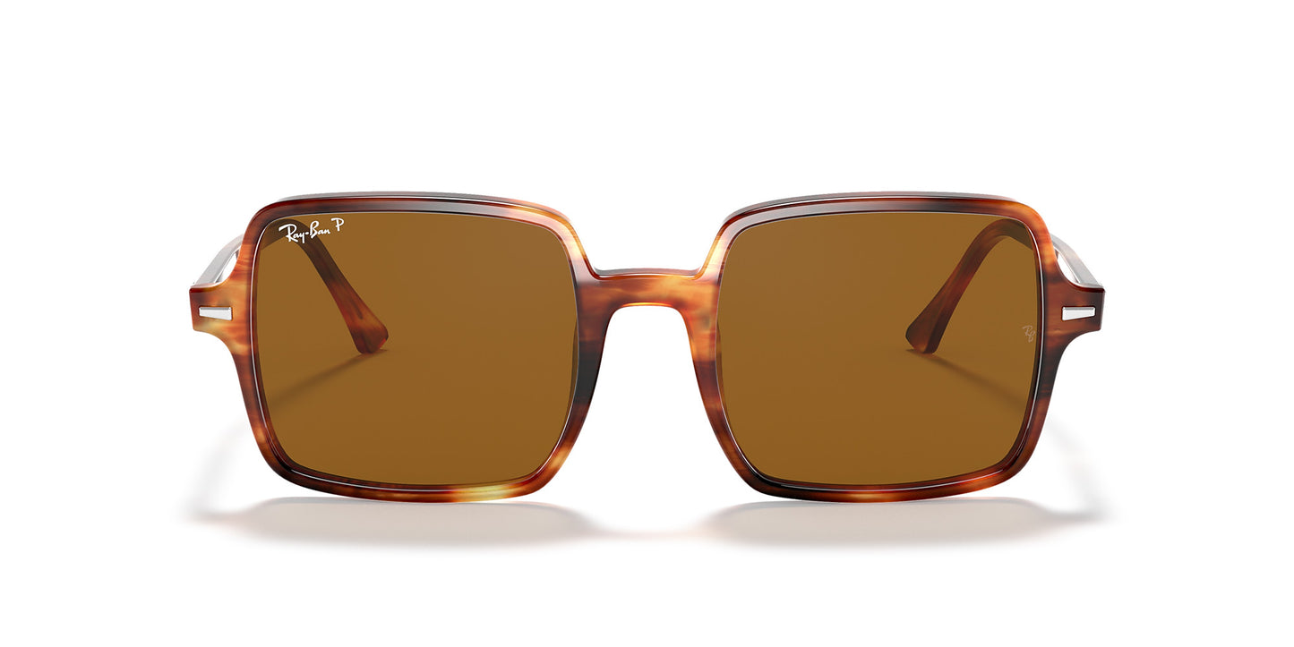 RAY-BAN SQUARE II SUNGLASSES STRIPED HAVANA w/ B-15 PLR BRN