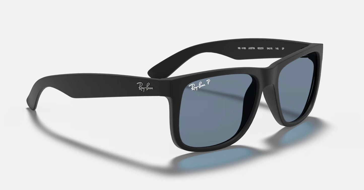 RAY-BAN JUSTIN SUNGLASSES RUBBER BLACK w/ DARK BLUE