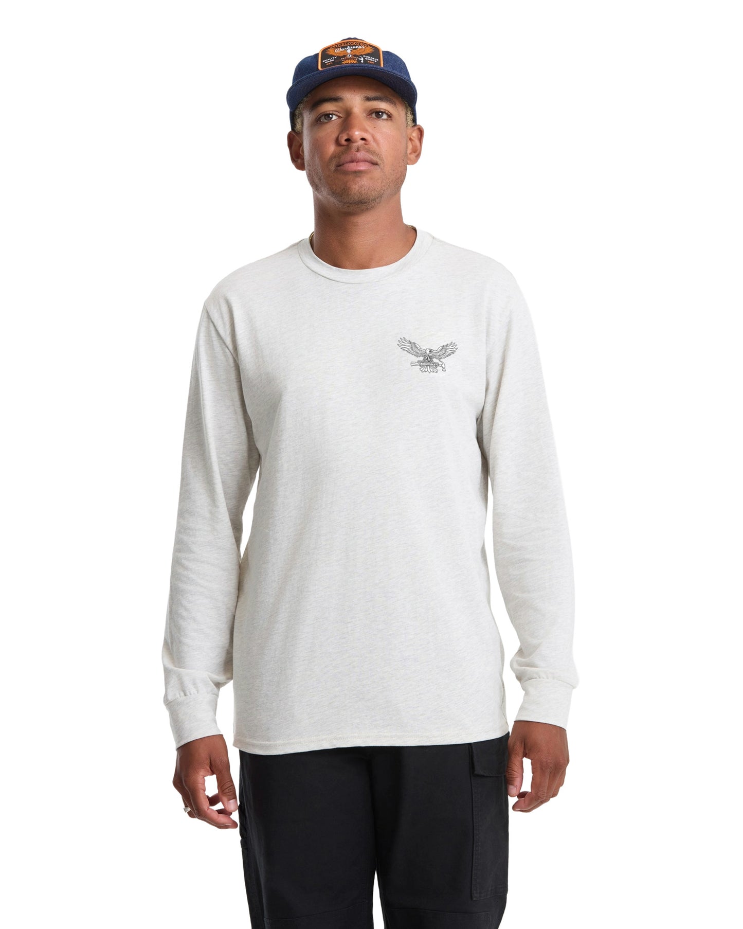 VOLCOM MENS HAMMERED SPLIT LS TEE SP26 STONE HEATHER