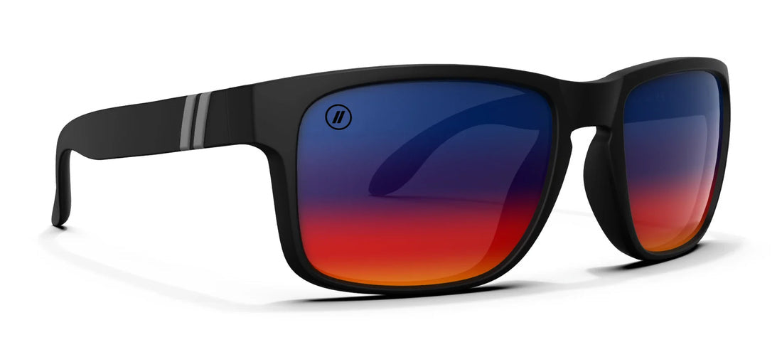BLENDERS CANYON CITY DRIFTER MATTE BLACK SUNGLASSES w/ BLUE RED RNBW PLR LENS