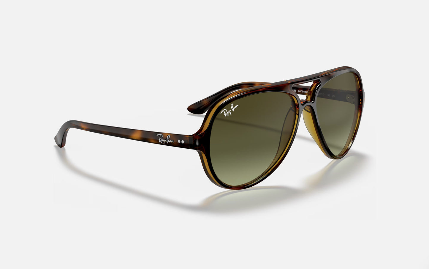 RAY-BAN CATS 5000 SUNGLASSES LT HAVANA TORT w/ GRN GRAD BRN
