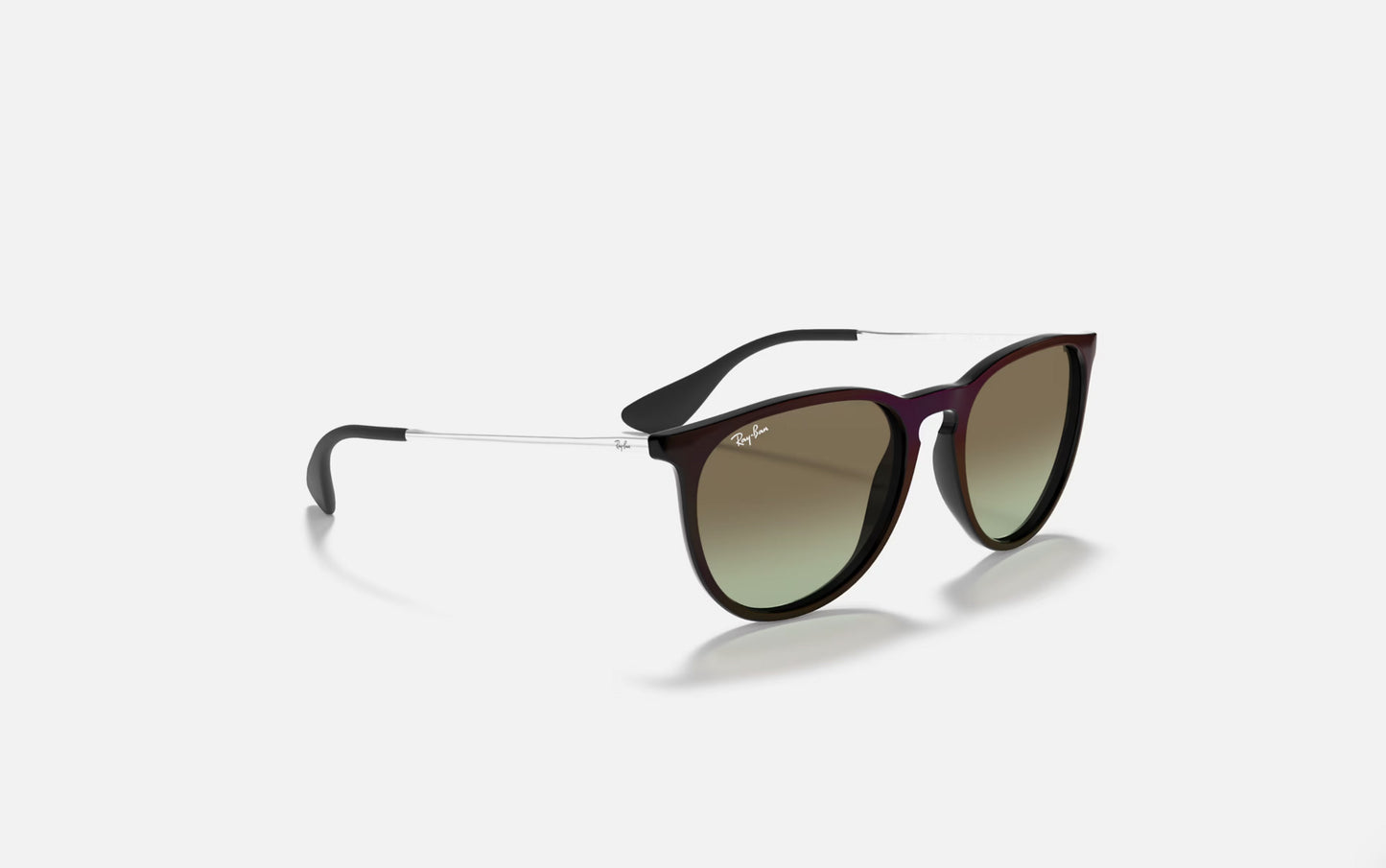 RAY-BAN ERIKA SUNGLASSES RUBBER BLACK w/ LT GRY GRAD DARK GREEN
