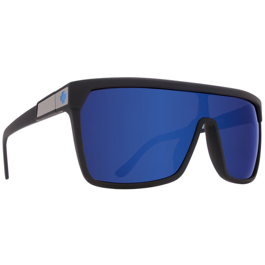 SPY FLYNN SOFT MATTE BLACK SUNGLASSES w/ HAPPY BRNZ DK BLUE SPEC MIR