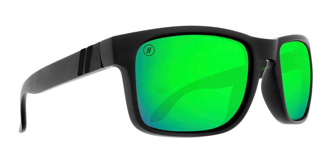 BLENDERS CANYON CELTIC LIGHT MATTE BLACK SUNGLASSES w/ GREEN PLR LENS