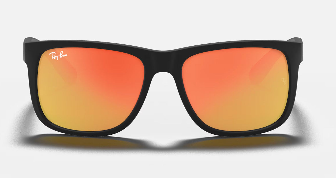 RAY-BAN JUSTIN SUNGLASSES RUBBER BLACK w/ BRN MIR ORNG