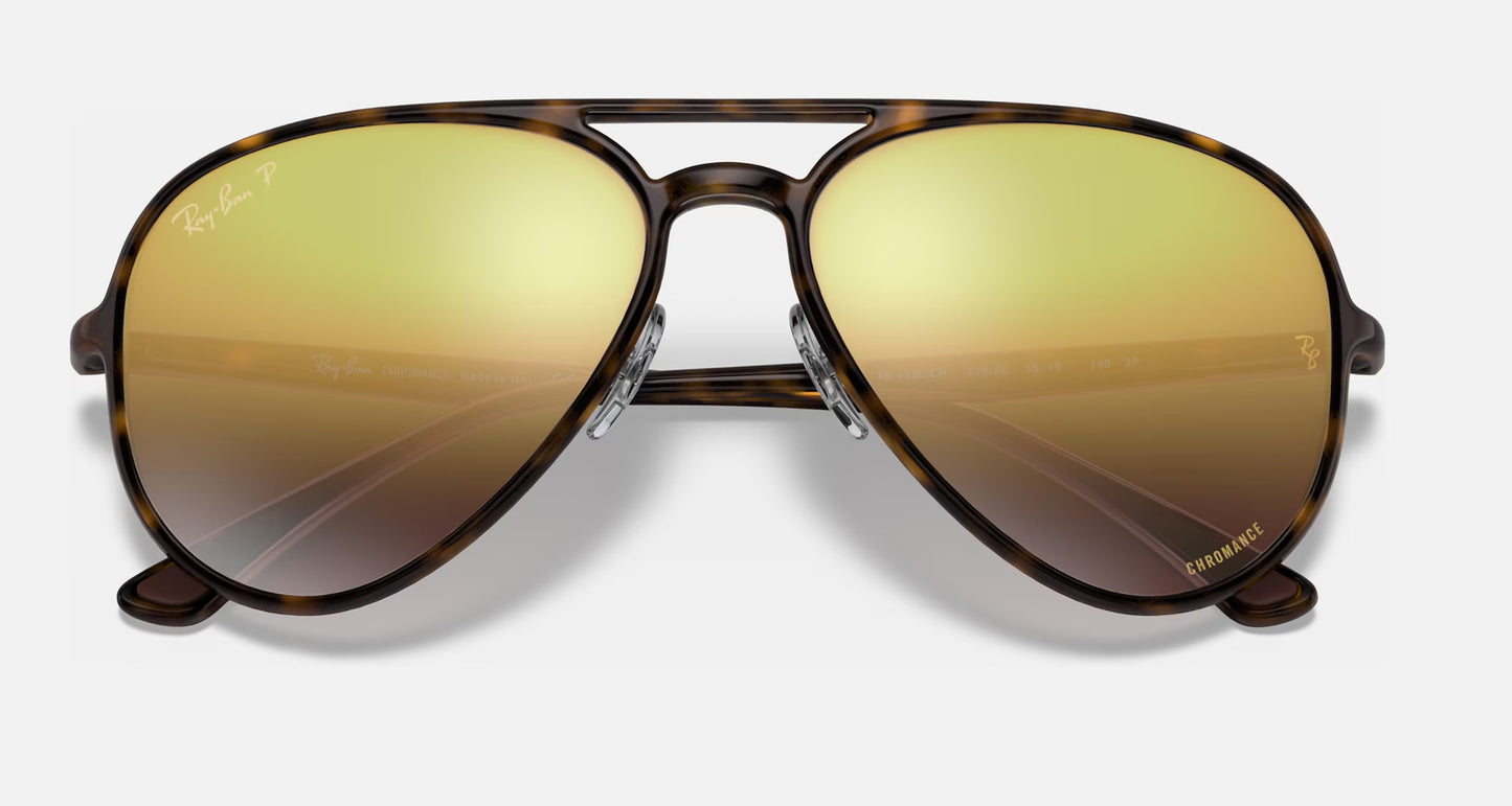 RAY-BAN RB4320CH SUNGLASSES LT HAVANA TORT w/ PLR PURP MIR GLD GRAD