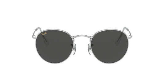 RAY-BAN ROUND METAL SUNGLASSES SILVER w/ DARK GREY