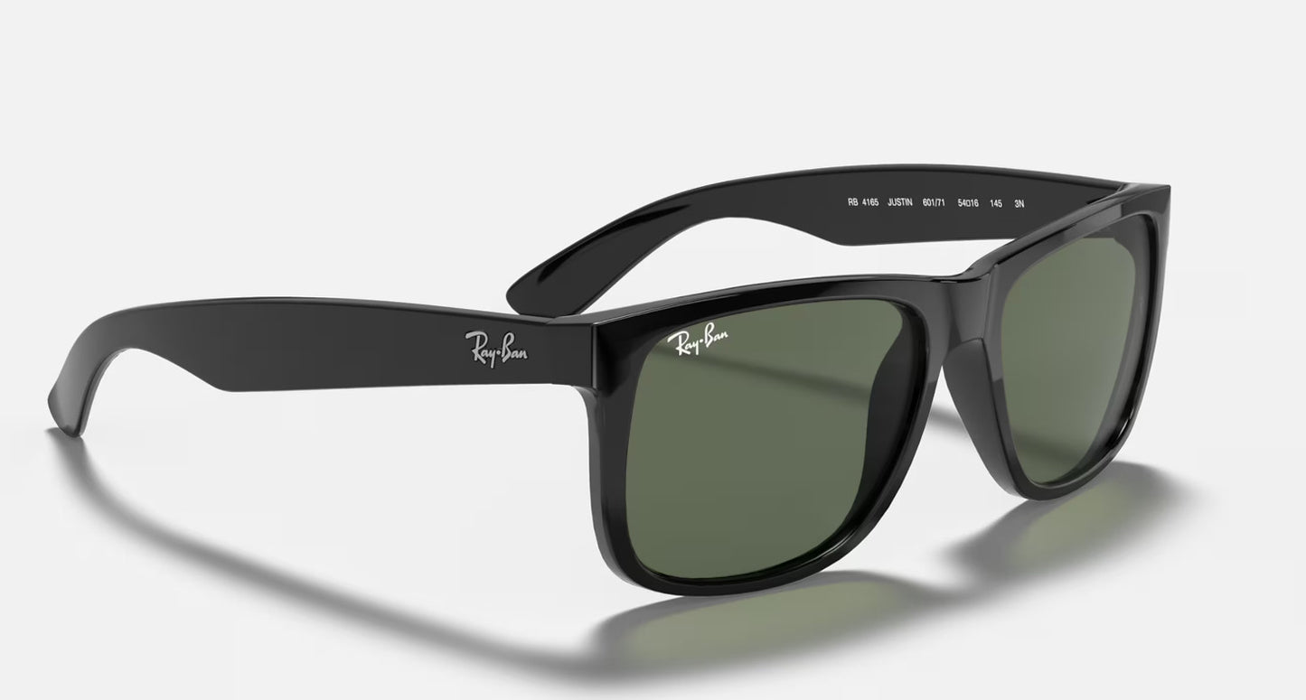 RAY-BAN JUSTIN SUNGLASSES BLACK w/ DARK GRN