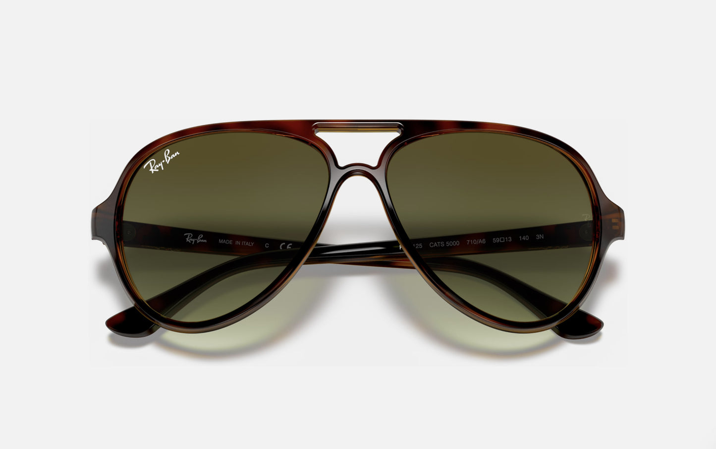 RAY-BAN CATS 5000 SUNGLASSES LT HAVANA TORT w/ GRN GRAD BRN