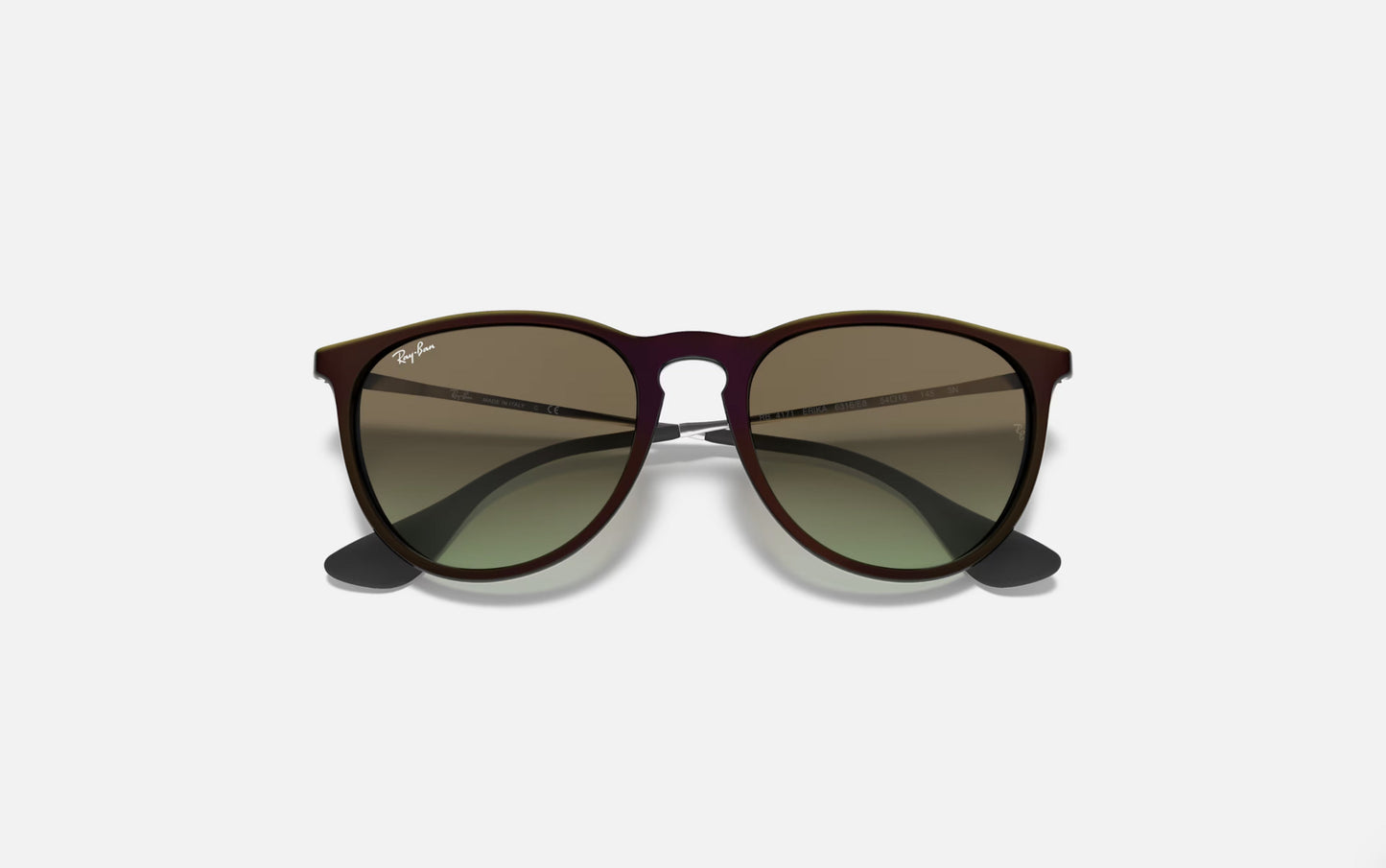 RAY-BAN ERIKA SUNGLASSES RUBBER BLACK w/ LT GRY GRAD DARK GREEN