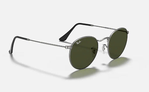 RAY-BAN ROUND METAL SUNGLASSES MATTE GUNMETAL w/ G-15 GREEN