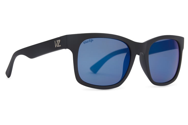 VONZIPPER BAYOU BLACK SATIN SUNGLASSES w/ BLU FLSH PLR LENS