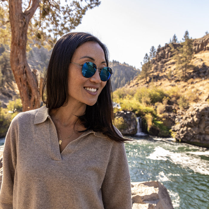 SUNCLOUD BRIDGE CITY GUN METAL SUNGLASSES w/ BLUE MIR PLR LENS