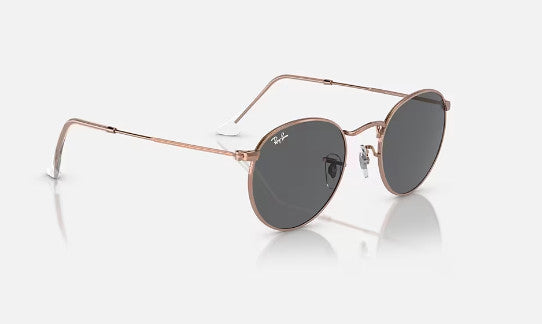RAY-BAN ROUND METAL SUNGLASSES ROSE GOLD w/ DARK GREY