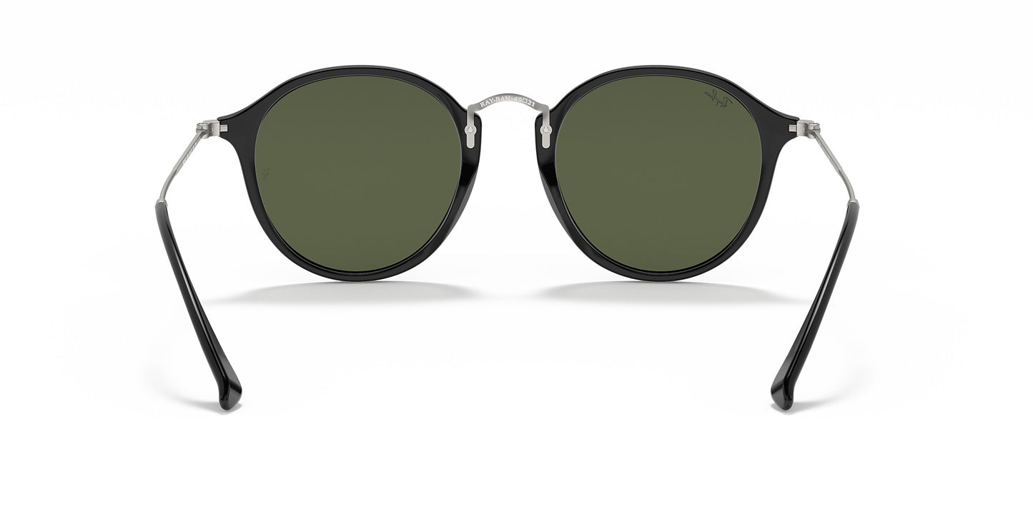 RAY-BAN ROUND FLECK SUNGLASSES GLOSS BLACK w/ GRN CLASSIC