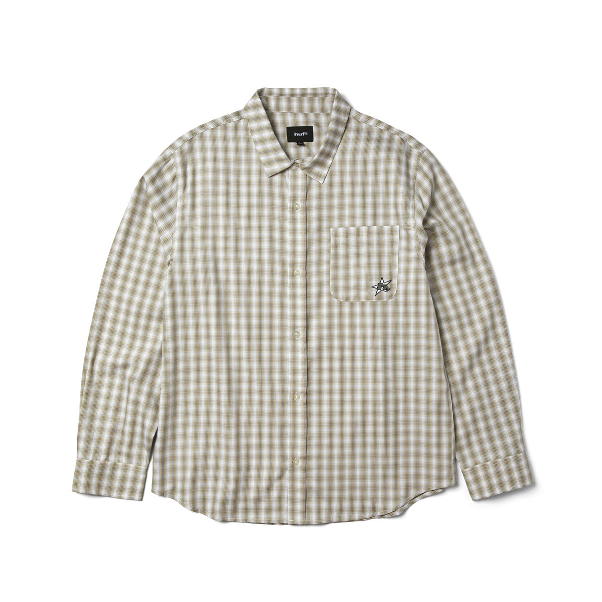 HUF MENS H STAR PLAID LS SHIRT SP26 PUTTY