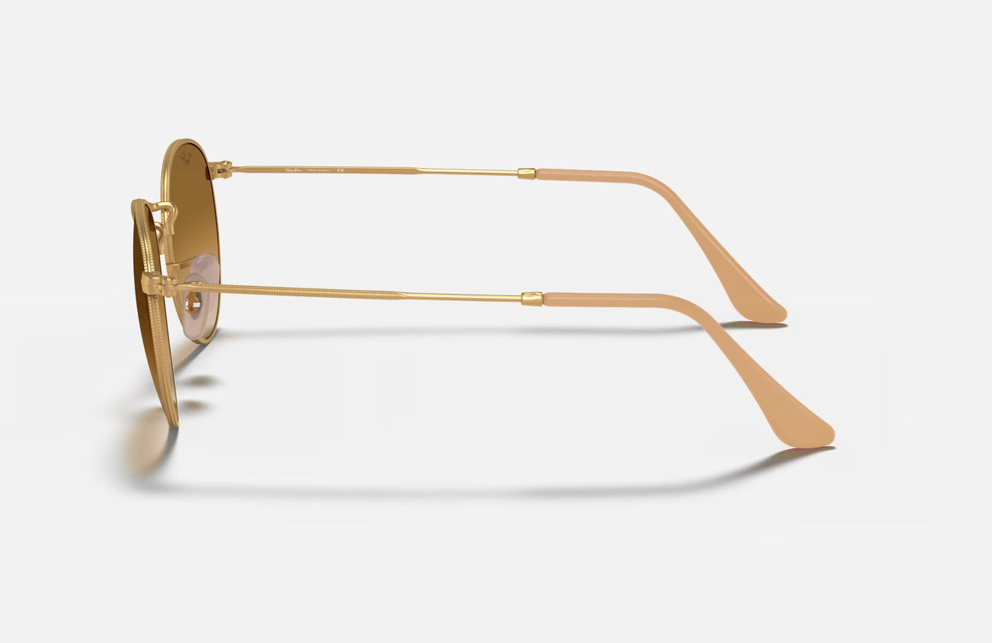 RAY-BAN ROUND METAL SUNGLASSES GOLD w/ CLR GRAD BROWN OS