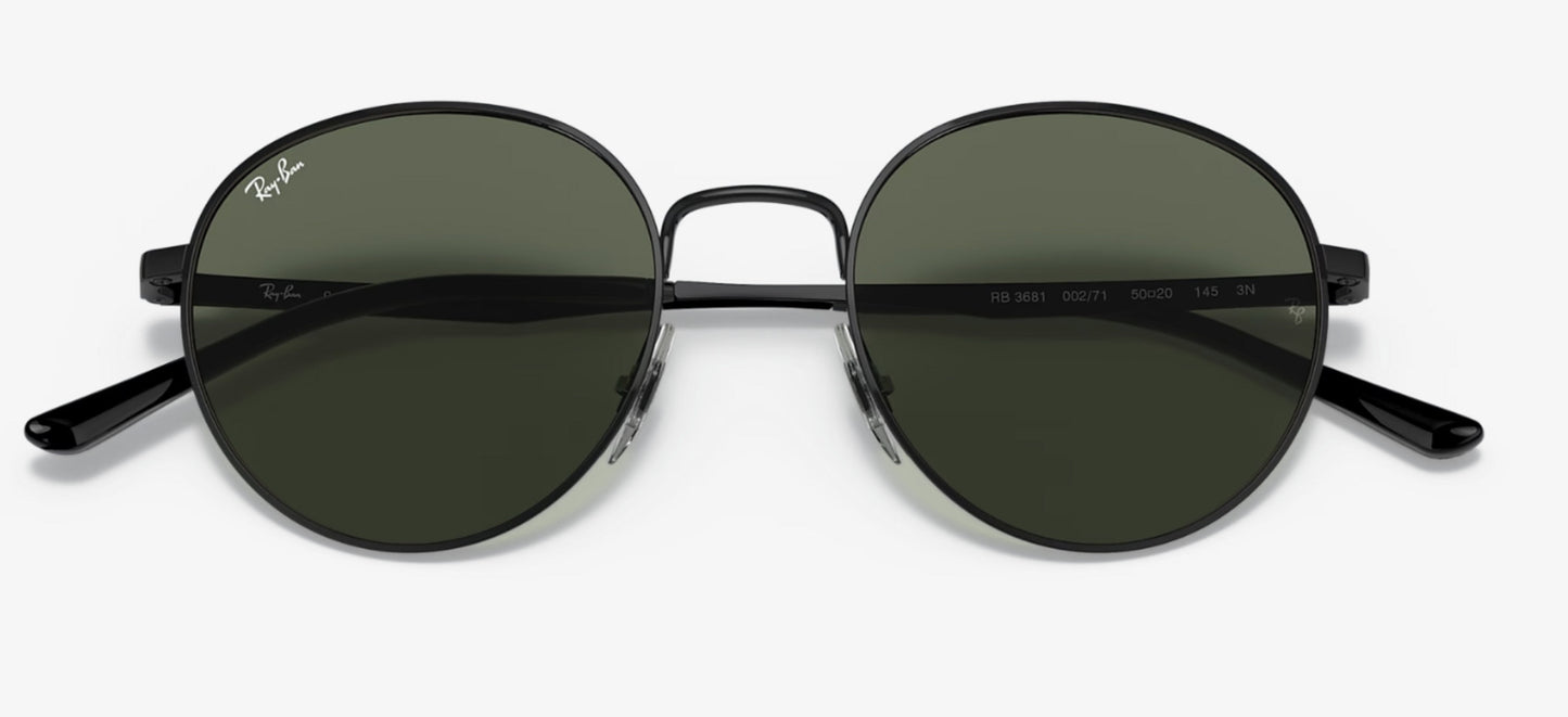 RAY-BAN ROUND METAL SUNGLASSES BLACK w/ G-15 GREEN