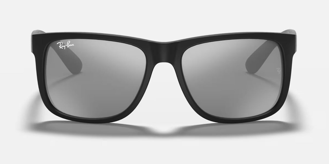 RAY-BAN JUSTIN SUNGLASSES RUBBER BLACK w/ GRY MIR SLVR