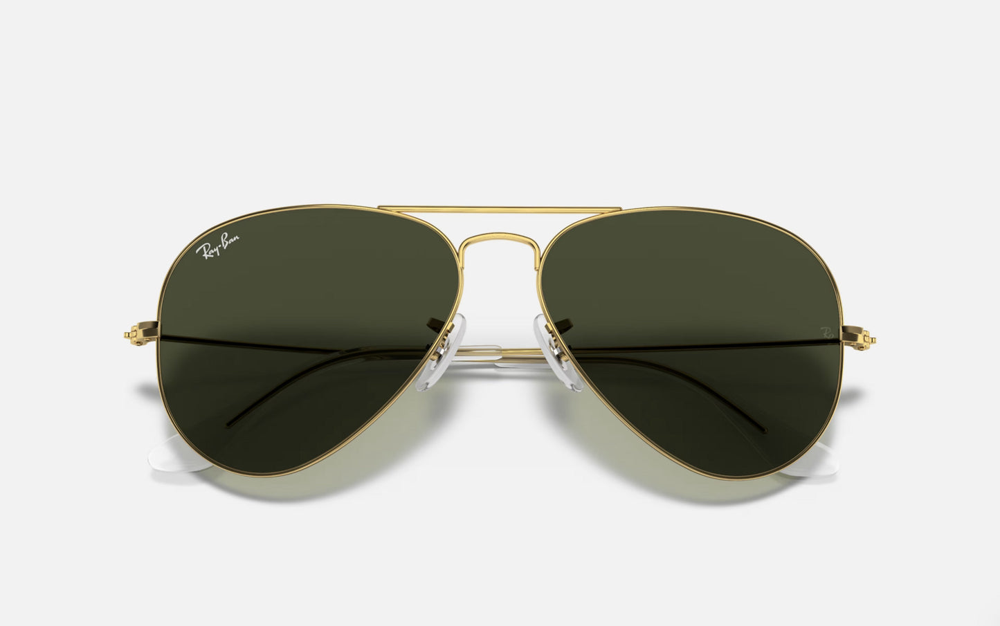 RAY-BAN AVIATOR LARGE METAL SUNGLASSES ROSE GOLD w/ GREEN