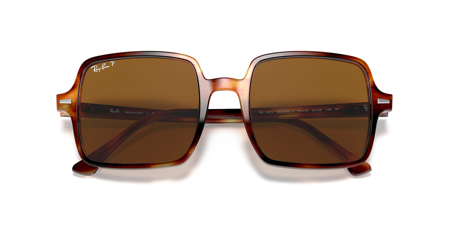 RAY-BAN SQUARE II SUNGLASSES STRIPED HAVANA w/ B-15 PLR BRN